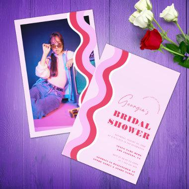 Bold Retro Wave Stripes Pink and Red Bridal Shower Invitations