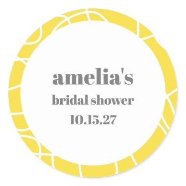 Bold Yellow Abstract Line Art Custom Bridal Shower Classic Round Sticker