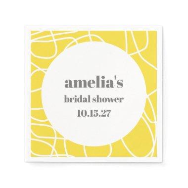 Bold Yellow Abstract Line Art Custom Bridal Shower Napkins