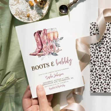 Boots and Bubbly Elegant Pink Bridal Shower Invitations