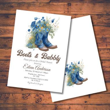 Boots & Bubbly Western Cowgirl Blue Bridal Shower Invitations
