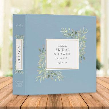 Botanical Greenery Dusty Blue Bridal Shower Recipe 3 Ring Binder