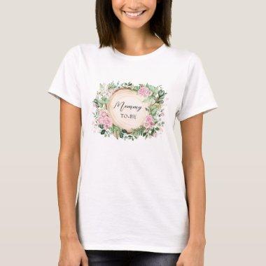 Botanical Pink Roses Mommy To Be Baby Shower T-Shirt