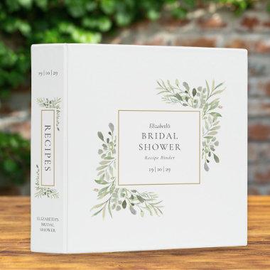 Botanical Watercolor Greenery Bridal Shower Recipe 3 Ring Binder