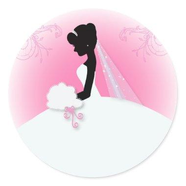 Bridal Mrs Right Pink bride silhouette Classic Round Sticker