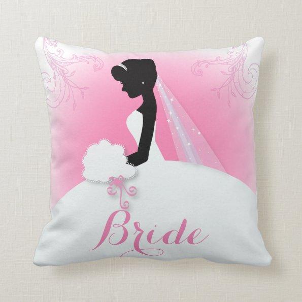 Bridal Mrs Right Pink bride silhouette Throw Pillow