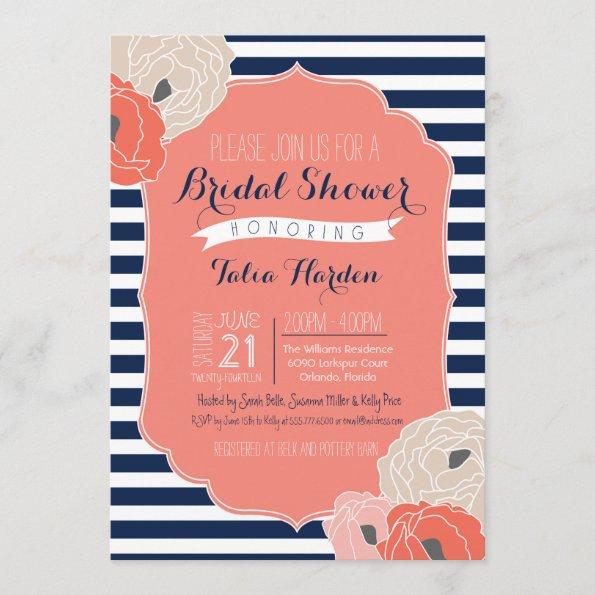 Bridal or Baby Shower Invitaion, Bold Stripe Coral Invitations