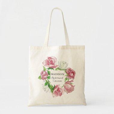 Bridal Party Blush Rose Floral Wedding Custom Tote Bag