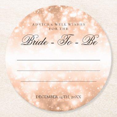 Bridal Shower Advice Rose Gold Shimmer Lights Round Paper Coaster