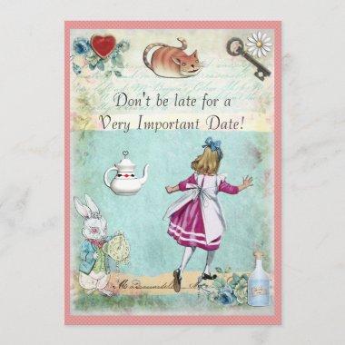 Bridal Shower Alice in Wonderland Don't Be Late Invitations