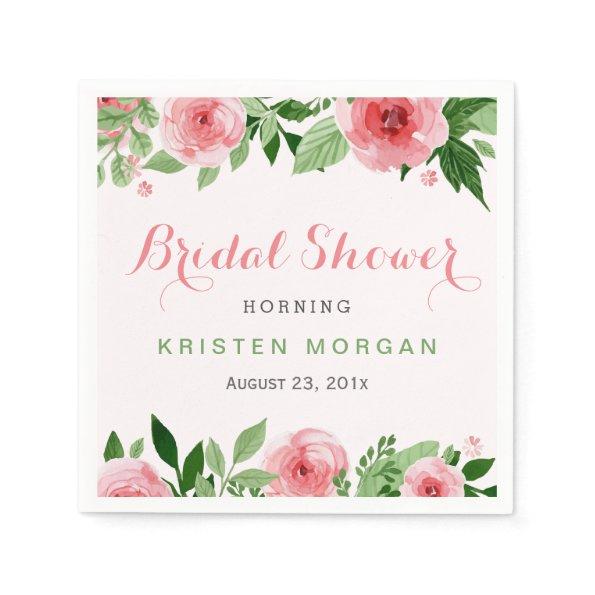 Bridal Shower Beautiful Watercolor Rose Flowers Paper Napkins