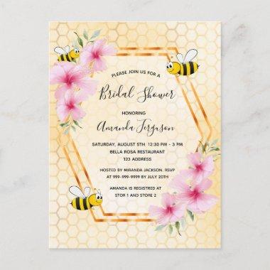 Bridal shower bees pink floral invitation postInvitations