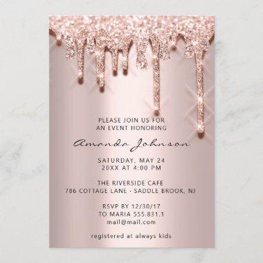 Bridal Shower Birthday 16th Rose 3D Drips Glitter Invitations