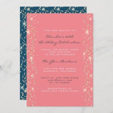 Bridal Shower Birthday Coral Confetti Pink Blue Invitations