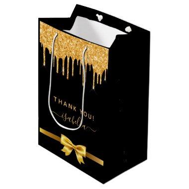 Bridal shower black gold glitter thank you favor medium gift bag