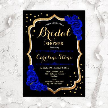 Bridal Shower - Black Gold Royal Blue Invitations