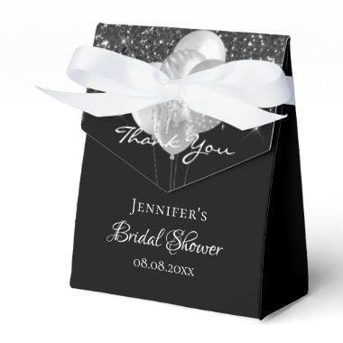 Bridal shower black silver glitter balloons favor boxes