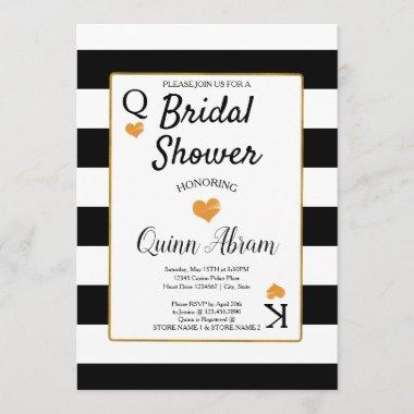 Bridal Shower Black & White Stripes | Gold Hearts Invitations