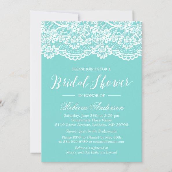 Bridal Shower Blue Elegant Lace Pattern Invitations