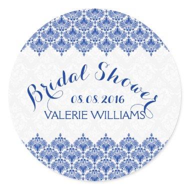 Bridal Shower Blue & White Floral Vintage Lace Classic Round Sticker