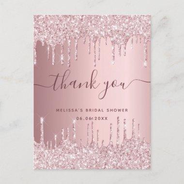 Bridal Shower blush pink glitter drips thank you PostInvitations