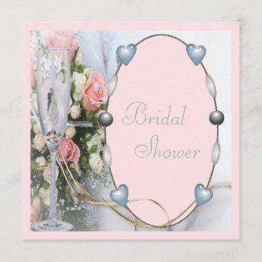 Bridal Shower Bride & Groom, Doves & Glass Floral Invitations