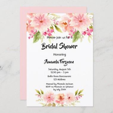 Bridal Shower coral peach dahlia flowers on white Invitations