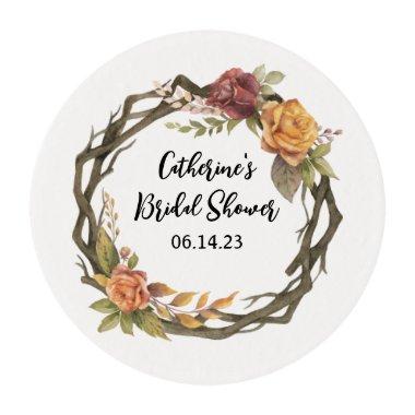 Bridal Shower Cupcake Topper Floral Edible Frostin Edible Frosting Rounds
