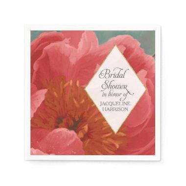 Bridal Shower Decor Red Peony Gold Faux Glitter Paper Napkins