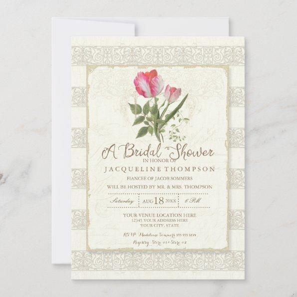 Bridal Shower Elegant Garden Floral Tulips Wedding Invitations