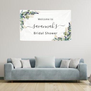 Bridal Shower eucalyptus greenery gold monogram Banner