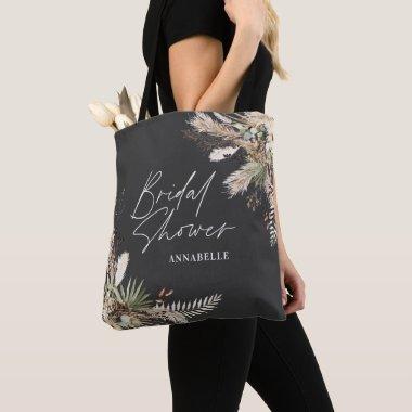 Bridal shower favor pampas eucalyptus black tote bag