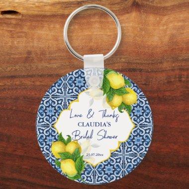 Bridal shower favors blue tiles lemon Amalfi Keychain