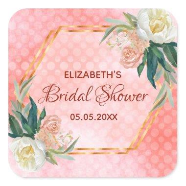 Bridal Shower floral blush gold floral geometric Square Sticker