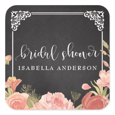 Bridal Shower | Floral Bouquet on Chalkboard Square Sticker
