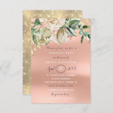 Bridal Shower Flower Brunch Spark Gold Blush Invitations