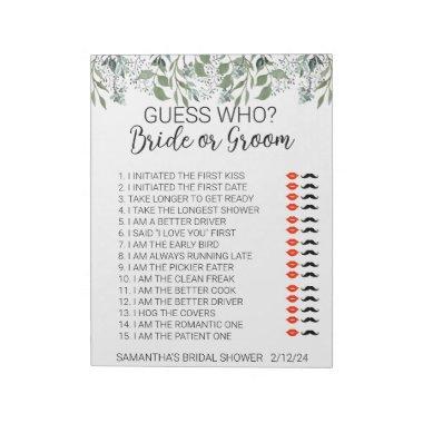Bridal Shower Game Guess Who Leaves Foliage Notepad
