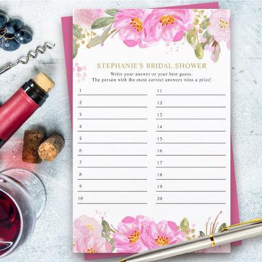 Bridal Shower Game Pink Floral Answer Invitations