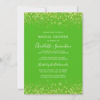 Bridal Shower Glitter Gold Kelly Green Invitations