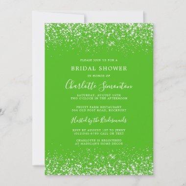 Bridal Shower Glitter Silver Kelly Green Invitations