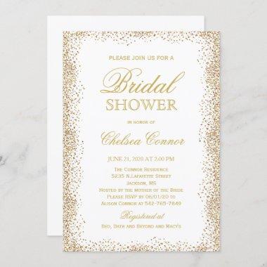 Bridal Shower - Gold Confetti and White Invitations