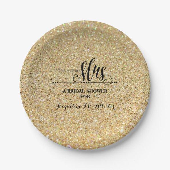 Bridal Shower Gold Glitter Future Mrs. Party Decor Paper Plates