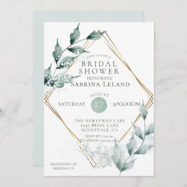 Bridal Shower | Grayed Jade Green Botanical Invitations