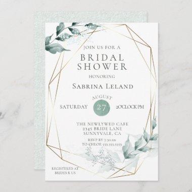 Bridal Shower | Grayed Jade Green Botanical Invitations
