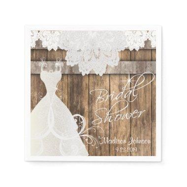Bridal Shower in a Rustic Barn Wood Design Paper Napkins