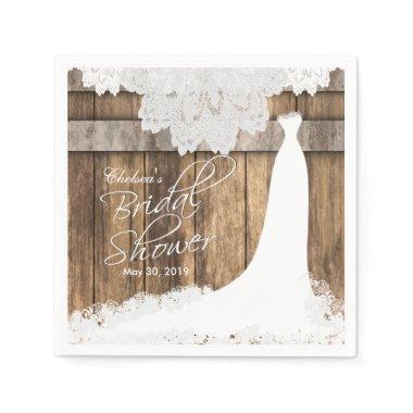 Bridal Shower in a Rustic Wood and White Lace Paper Napkins
