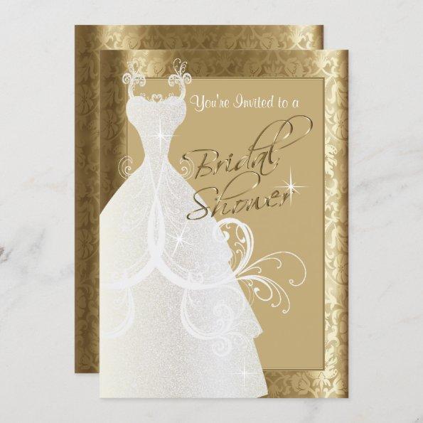 Bridal Shower in Antique Gold Damask Invitations