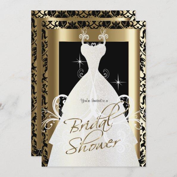 Bridal Shower in Black Damask & Metallic Gold Invitations