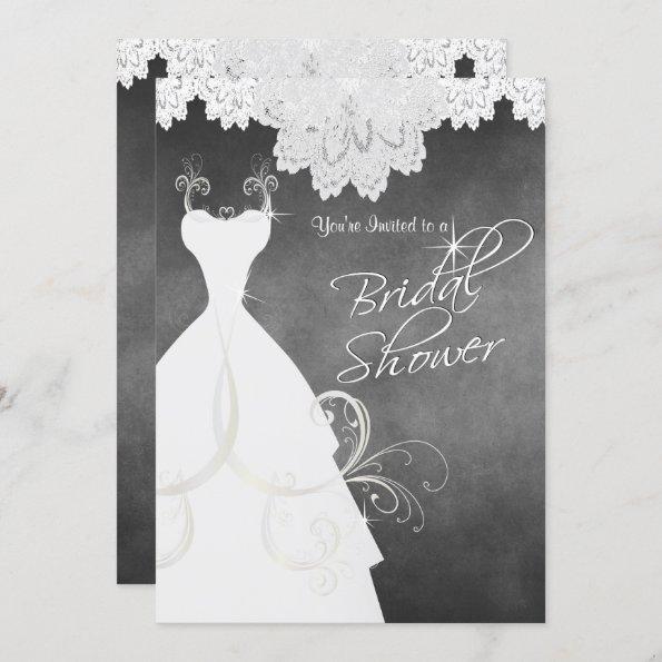 Bridal Shower in Chalkboard & White Lace Invitations