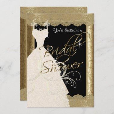 Bridal Shower in Metallic Antique Gold & Lace Invitations